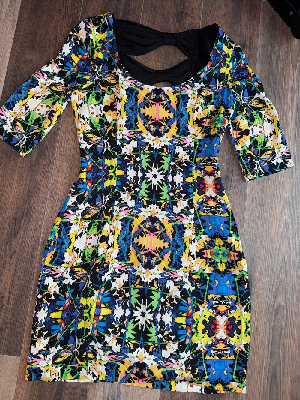 Mara Hoffman Multicolor Scoop-Neck Mini Dress — Black, Blue, Yellow, Green